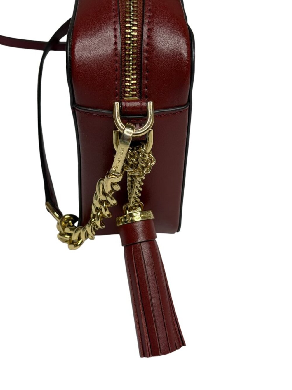 Michael Kors Ginny Crossbody Bag Purse Tassel Logo Faux Leather? Brandy - Picture 7 of 11